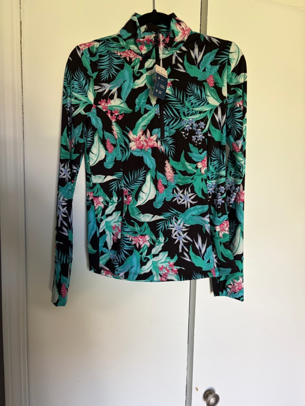 Tommy Bahama Womens golf 1/3 zip top green tropical floral print NWT Size XS